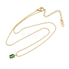 304 Stainless Steel Pave Cubic Zirconia Green Pendant Ball Chain Necklaces for Women NJEW-B083-02G-01-2