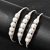 Brass Wire Wrapped Natural Pearl Open Cuff Bangles for Women BJEW-D453-03S-1
