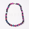 Natural Dyed Agate Beads Necklaces NJEW-F139-12mm-01-1