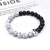 Natural Howlite & Synthetic Black Stone Beaded Stretch Bracelets with Yin-yang JE8006-3-1