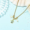 Ocean Brass Natural Paua Shell & Pearl Pendant 304 Stainless Steel Curb Chain Necklaces for Women NJEW-JN06258-01-1