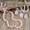 Bohemian Style Natural Rose Quartz Teardrop Pendant Necklaces & Chip Beaded Necklaces & Hoop Earrings & Dangle Earrings Sets WG11994-04-2