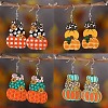 4 Pairs Thanksgiving Day Pumpkin Stainless Steel Wood Dangle Earrings FS-WG285B1-05-1