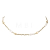 Natural Pearl Beads and 304 Stainless Steel Paperclip Chain Necklaces NJEW-JN06321-4
