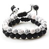Adjustable Round Natural Howlite & Frosted Obsidian Braided Bead Bracelet Sets MW1099-1-1