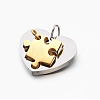Valentine's Couple Jewelry Lovers 304 Stainless Steel Heart with Puzzle Jigsaw Split Pendants STAS-E090-46G-1