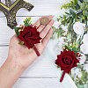 daSilk 2Pcs Rose Flower Silk Brooch with Plastic AJEW-CP0001-64-3