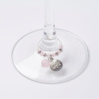 Natural Rose Quartz Wine Glass Charms AJEW-JO00154-01-1