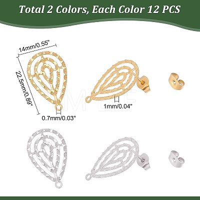 Unicraftale 24Pcs 2 Colors 304 Stainless Steel Stud Earring Findings STAS-UN0037-29-1