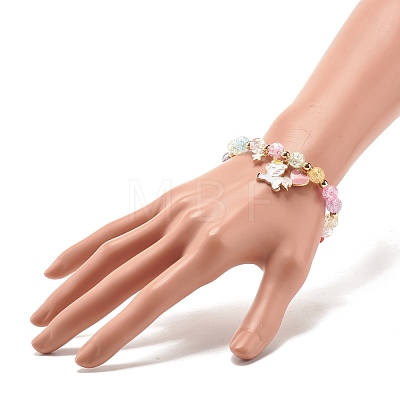 Candy Color Round Beaded Stretch Bracelet with Heart Unicorn Charm for Women BJEW-JB07636-04-1