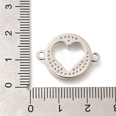 Rack Plating Brass Clear Cubic Zirconia Flat Round with Hollow Heart Connector Charms KK-L225-036P-1