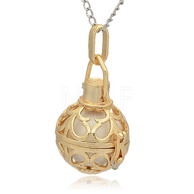 Golden Tone Brass Hollow Round Cage Pendants KK-J235-09G-1