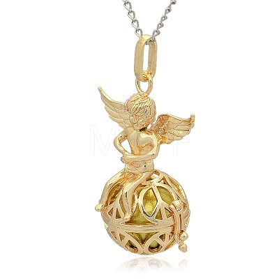 Golden Tone Brass Hollow Round Cage Pendants KK-J238-05G-1