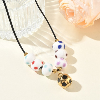 Sports 304 Stainless Steel Enamel Football Pendant Black Waxed Cord Necklaces SA-CBA5F92-02G-1