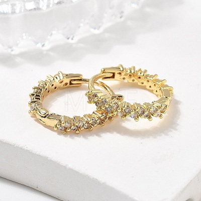 Brass Micro Pave Clear Cubic Zirconia Huggie Hoop Earrings LS-EJEW-L231-44G-1