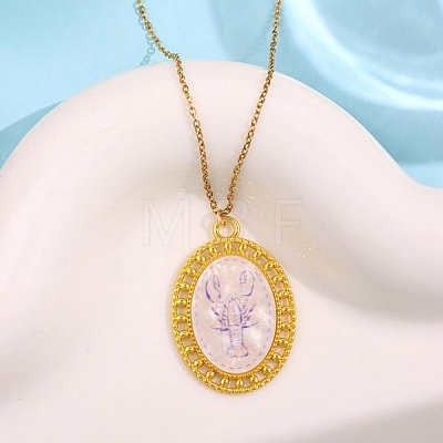 Ocean Theme Alloy Acrylic Shrimp Pendant 201 Stainless Steel Cable Chain Necklaces for Women NJEW-F369-01B-1