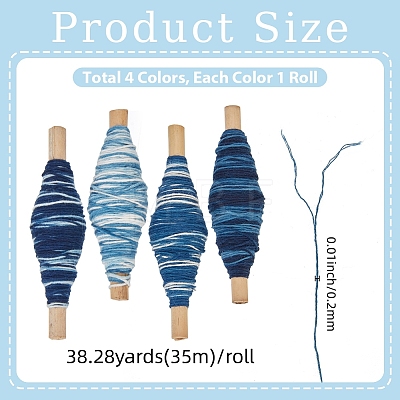 4 Rolls 4 Colors Tie-Dyed Round Cotton Cord WCOR-CY0001-03-1