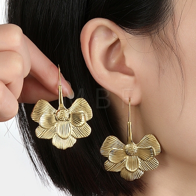 201 Stainless Steel Flower Dangle Earrings EJEW-D084-06G-1