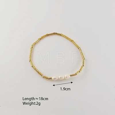 304 Stainless Steel & Nuggets Natural Pearl Beaded Stretch Bracelets for Women WG78C83-02-1
