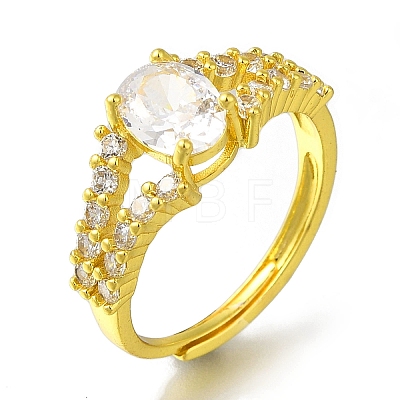 Rack Plating Oval Brass Micro Pave Clear Cubic Zirconia Adjustable Rings for Women RJEW-H232-06P-1