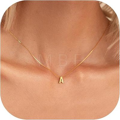 304 Stainless Steel Initial Pendant with Brass Box Chain Necklaces for Women FS-WG8229D-01-1