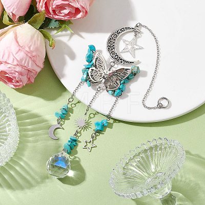 Alloy Hollow Moon Butterfly Hanging Ornaments HJEW-TA00173-02-1