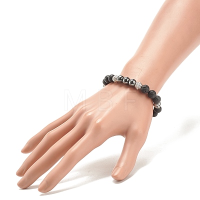 Natural Lava Rock & Synthetic Black Stone & Hematite Stretch Bracelet BJEW-JB08169-1