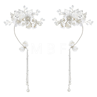 2Pcs 2 Styles Flower Crystal Rhinestone & Plastic Pearl Cuff Earrings EJEW-FH0001-13S-1
