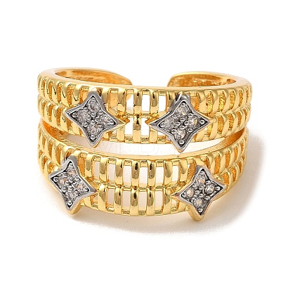 Rack Plating Brass Micro Pave Clear Cubic Zirconia Cuff Rings for Women RJEW-G325-13B-GP-1