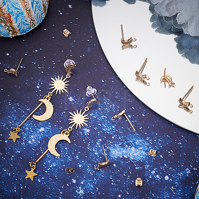 12Pcs Crescent Moon Brass Micro Pave Clear Cubic Zirconia Stud Earring Findings KK-BBC0009-89-1