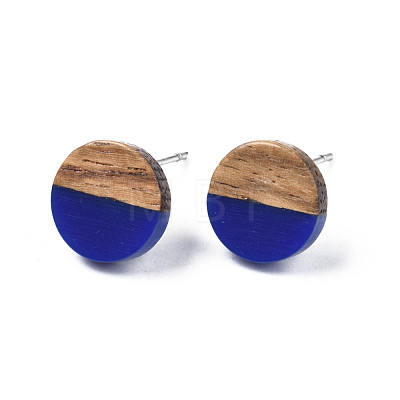 Opaque Resin & Walnut Wood Stud Earrings EJEW-N017-008-B06-1
