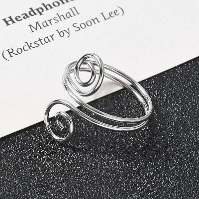 304 Stainless Steel Round Wrap Open Cuff Rings for Women Men RJEW-Z071-02B-P-1