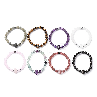Natural Mixed Gemstone Beaded Stretch Bracelet for Women BJEW-A145-01-1