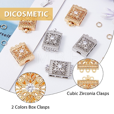 8Pcs Brass Pave Clear Cubic Zirconia Box Clasps KK-DC0002-92-1