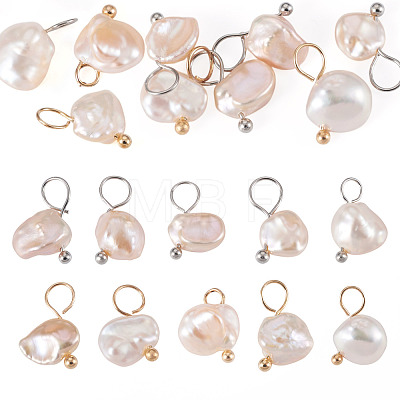 10Pcs 2 Colors Natural Baroque Keshi Pearl Pendants PALLOY-TAC0308-1