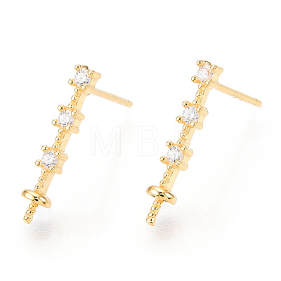 925 Sterling Silver Stud Earring Findings Micro Pave Cubic Zirconia STER-T007-19G-1