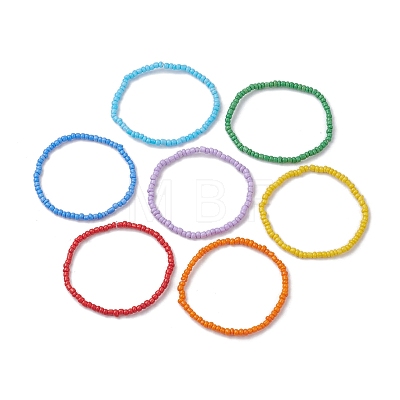 7 PCS Rainbow Style Glass Seed Beads Bracelets Sets for Women BJEW-JB10065-01-1