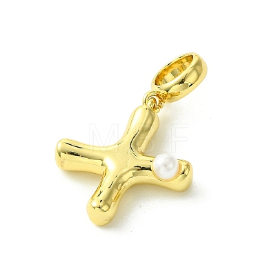 Rack Plating Brass with ABS Plastic Pearl European Dangle Charms KK-G501-02X-G-1