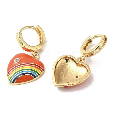 Heart with Rainbow Real 18K Gold Plated Brass Dangle Hoop Earrings EJEW-L268-042G-06-1