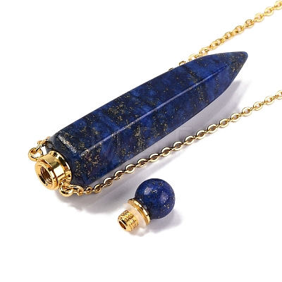 Dyed Natural Lapis Lazuli Bullet Shaped Perfume Bottle Pendant Necklaces G-B089-02G-09-1