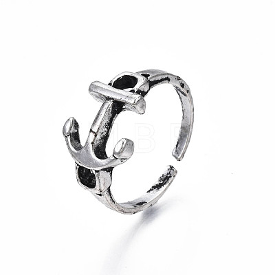 Alloy Anchor Open Cuff Ring for Men Women RJEW-T009-38AS-1