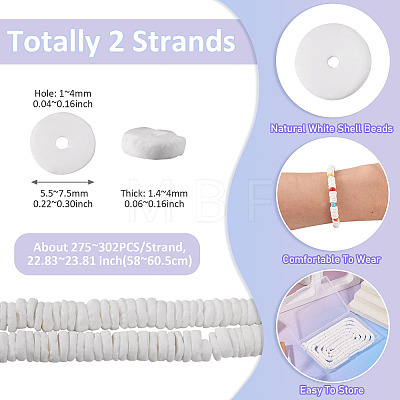 2 Strands Natural White Shell Beads Strands BSHE-TA0001-38-1