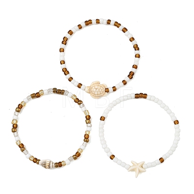 Ocean Glass Seed Beads Stretch Bracelet Sets BJEW-JB14496-1