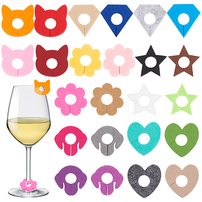 24Pcs 24 Styles Felt Wine Glass Charms AJEW-BC0004-23-1