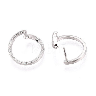 Brass Micro Pave Clear Cubic Zirconia Ring Hoop Earrings X-EJEW-T048-38P-1