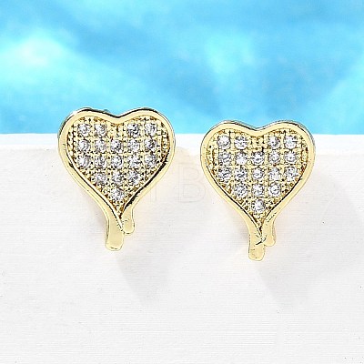 Heart Brass Micro Pave Cubic Zirconia Ear Studs EJEW-D304-35P-1