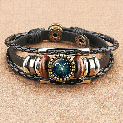 12 Constellations PU Leather Multi-strand Bracelets WGFD09F-01-1