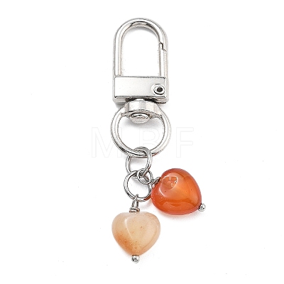 Heart Natural Green Aventurine & Red Agate & Grey Agate & Aquamarine & Howlite & Cherry Quartz Glass Pendant Decoration HJEW-JM02493-1
