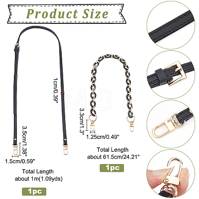   2Pcs 2 Style Adjustable Leather & Acrylic Cable Chain Bag Handles FIND-PH0005-19-1