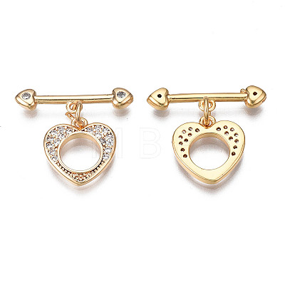 Brass Micro Pave Clear Cubic Zirconia Toggle Clasps X-KK-Q278-005-NF-1